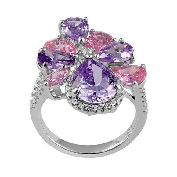 Sterling Silver Pink and Lavender CZ Cluster Ring New - Picture 4 of 4